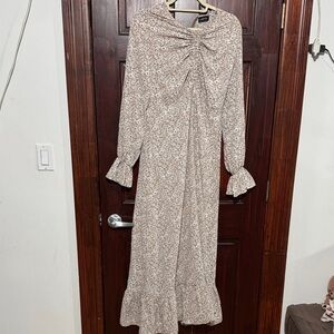 Floral Beige Long Sleeve Dress